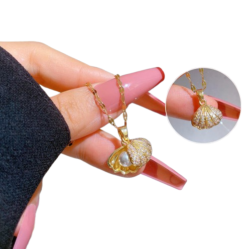 Temperament All-Match Full Diamond Shell Pearl Necklace