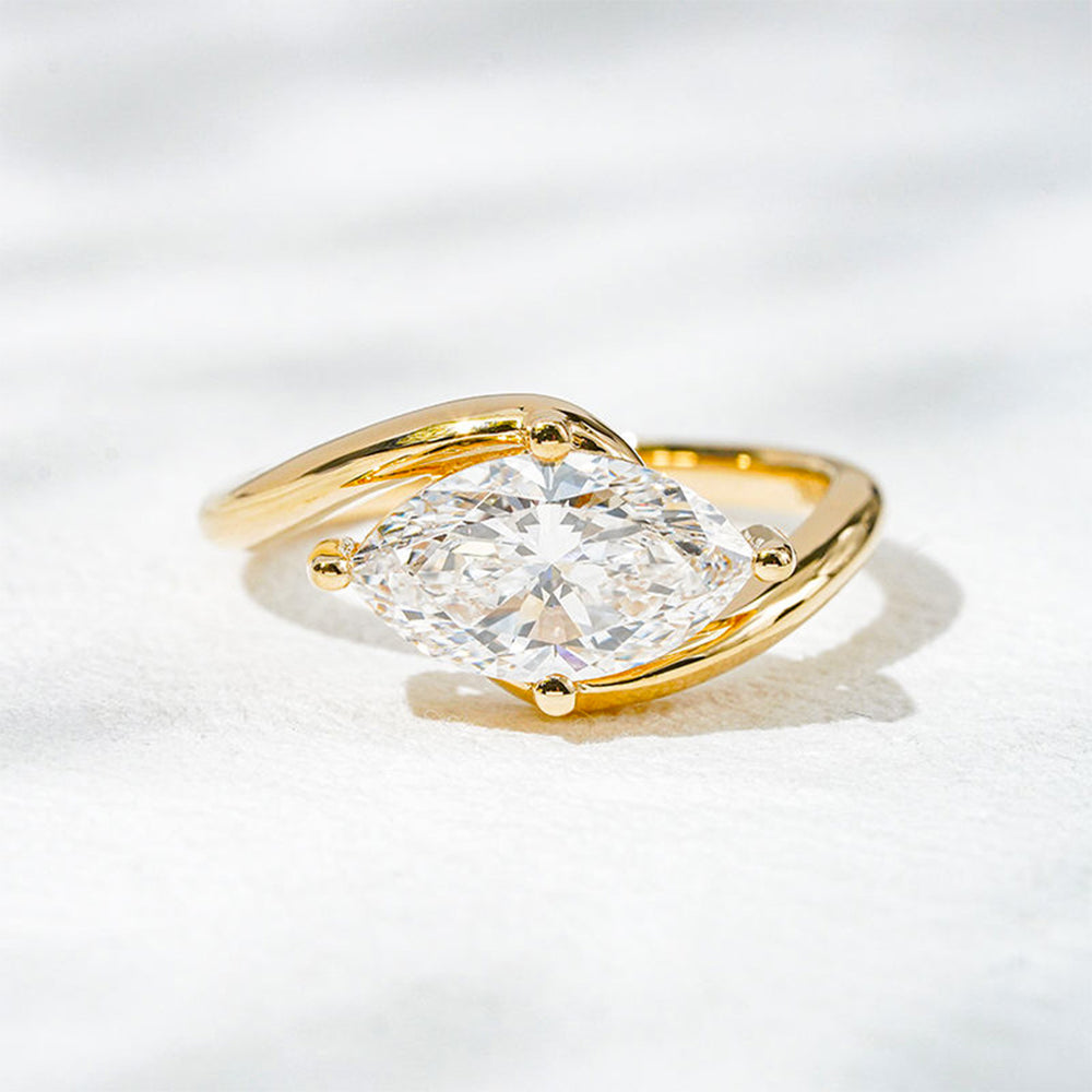 18K Gold East-West 2ct Marquise Lab-Grown Diamond Bypass Ring