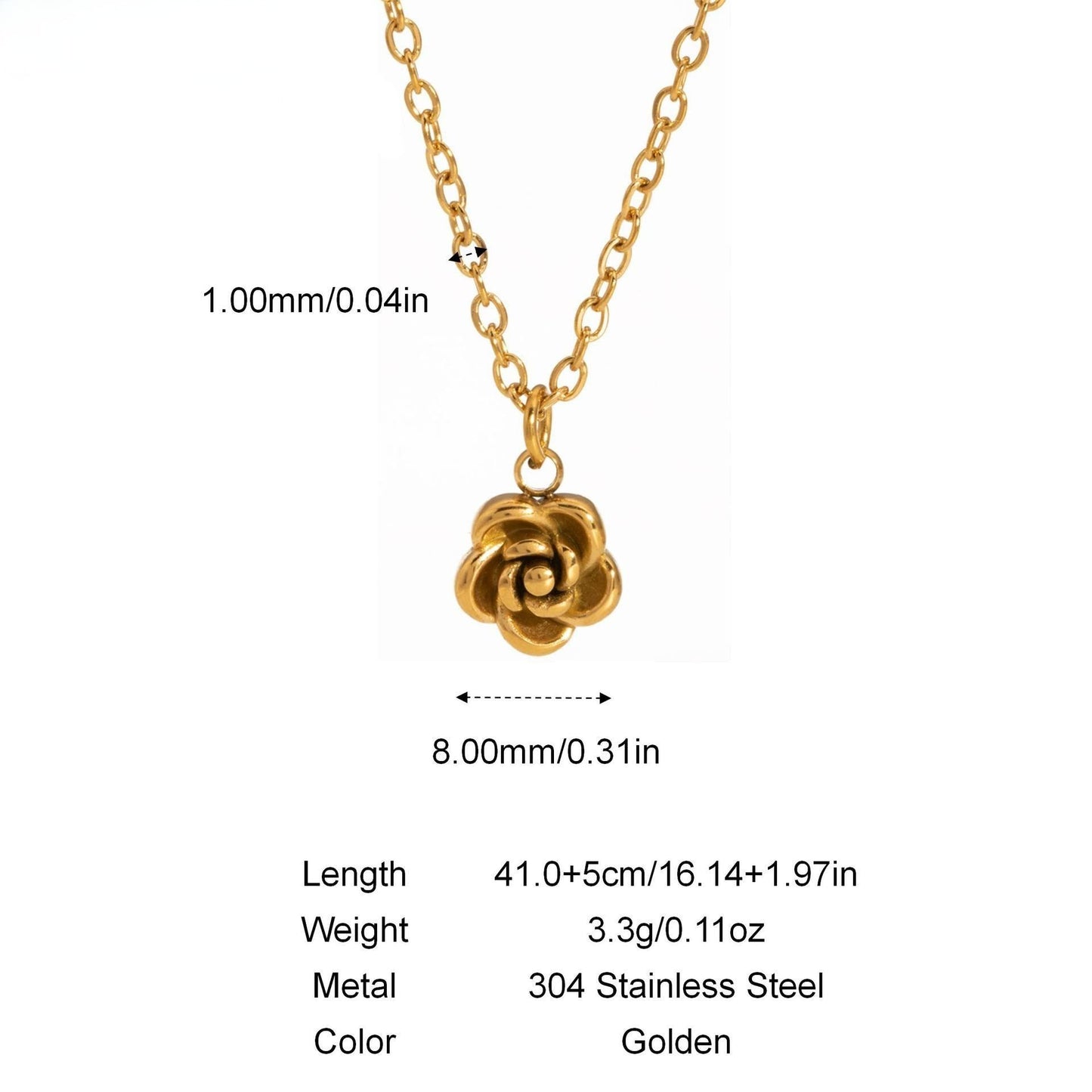 Gold Plated Stainless Steel Elegant Rose Women Necklace