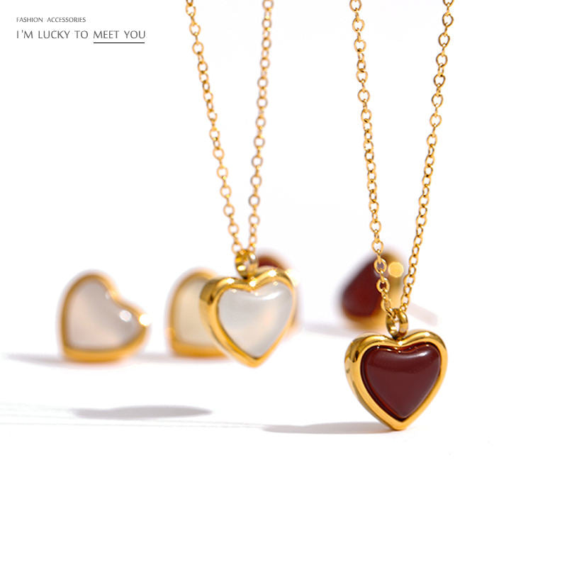 Romantic Chic Heart Pendant Necklace Earrings