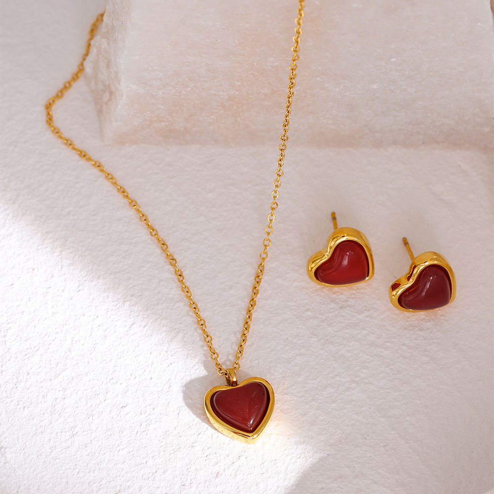 Romantic Chic Heart Pendant Necklace Earrings