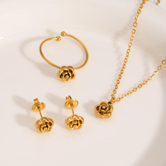 Gold Plated Stainless Steel Elegant Rose Women Necklace