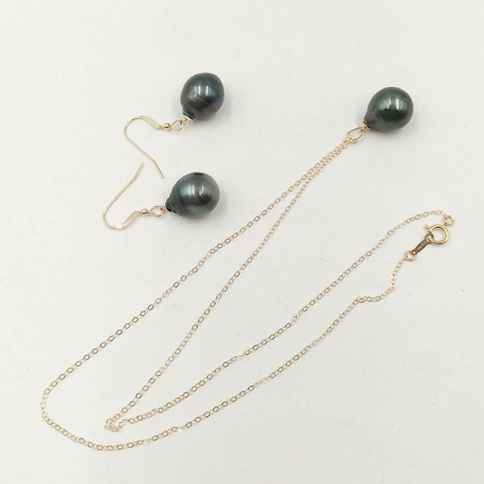 Gold Filled Natural Tahitian Pearl Jewelry Set