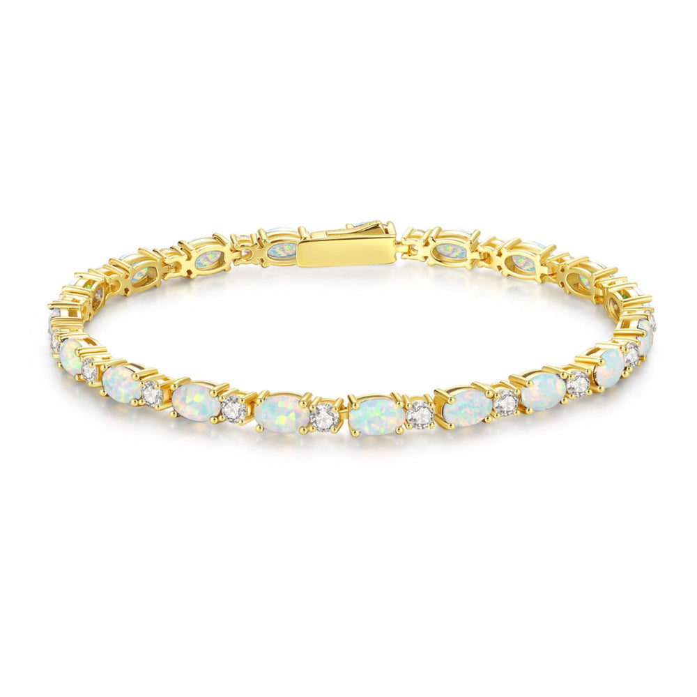 Sterling Silver Birthstone Opal Link Chain Bracelets