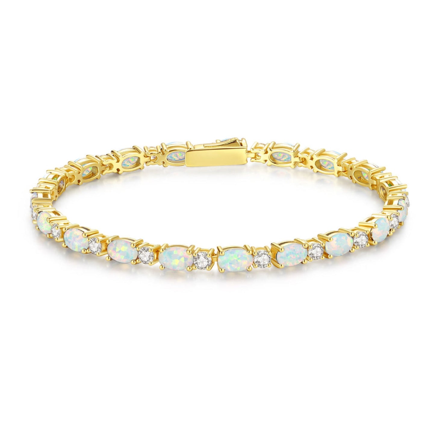 Sterling Silver Birthstone Opal Link Chain Bracelets