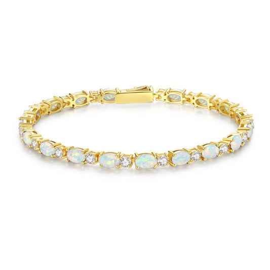 Sterling Silver Birthstone Opal Link Chain Bracelets