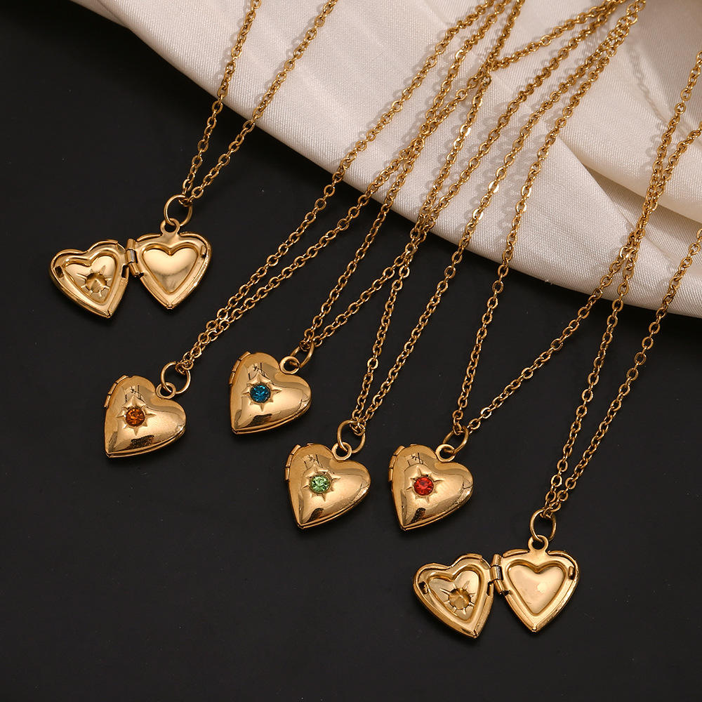 Stainless Steel Gold Plated Heart-Shaped Zircon