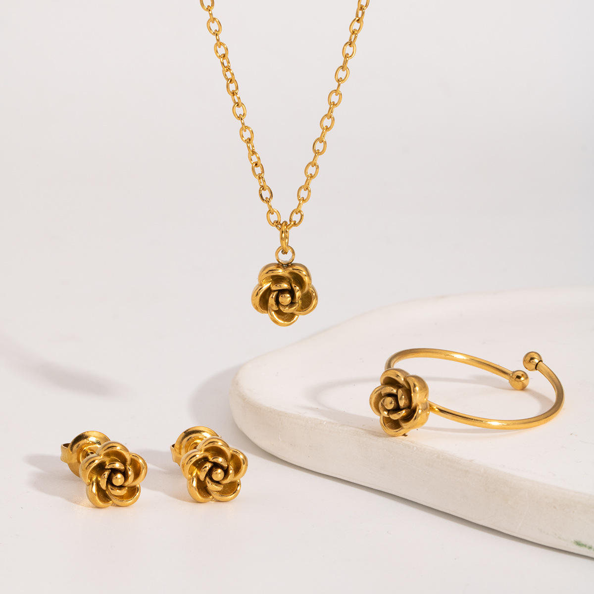 Gold Plated Stainless Steel Elegant Rose Women Necklace