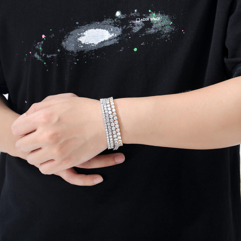 Hip Hop Bling Jewelry Spring Clasp 3/4/5/6mm Cubic Zircon Tennis Bracelet