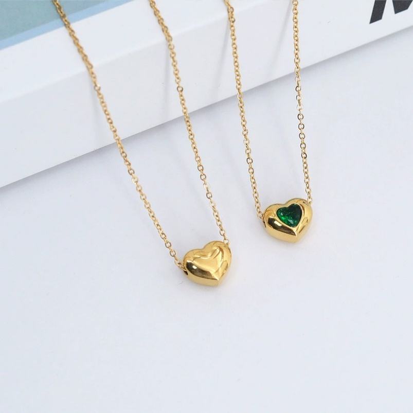 Stainless Steel Heart Shape Zircon Pendant Necklace