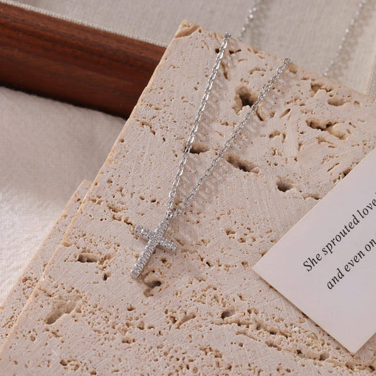 Silver Gold Plated Cross Pendant Zircon Inlay Stainless Steel Necklaces