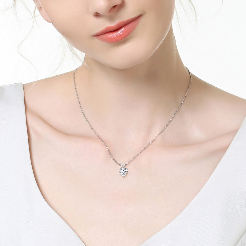 Silver Simulated Moissanite Engagement Necklace