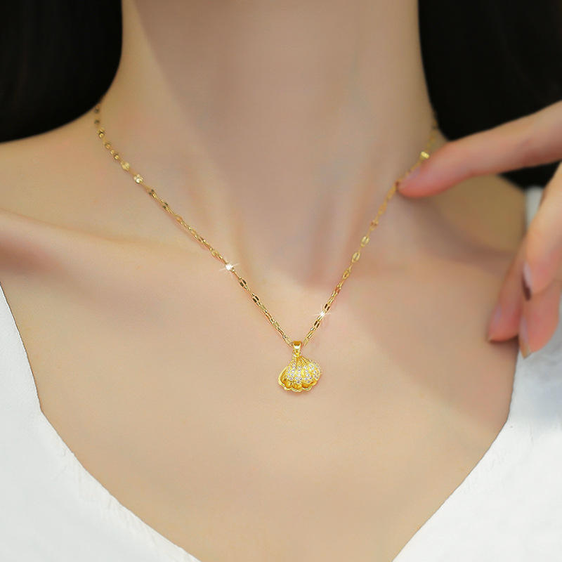 Temperament All-Match Full Diamond Shell Pearl Necklace