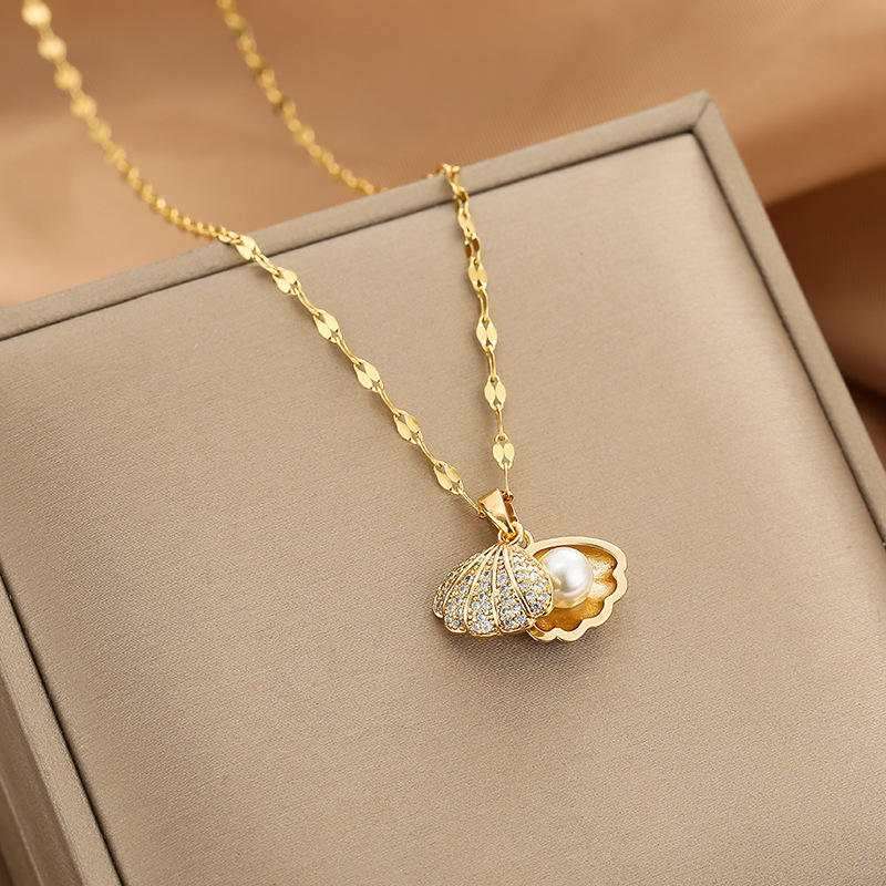 Temperament All-Match Full Diamond Shell Pearl Necklace