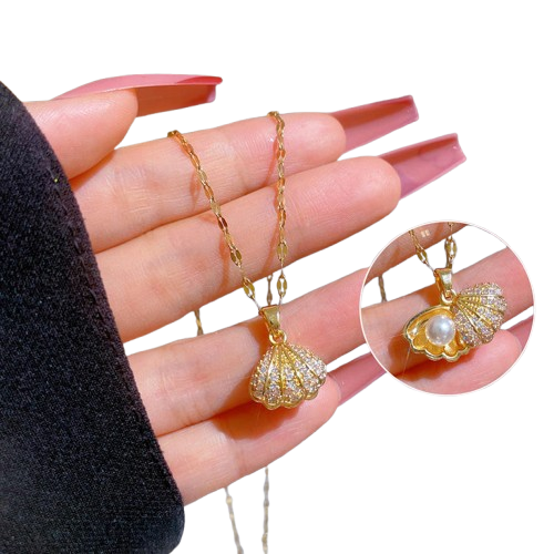 Temperament All-Match Full Diamond Shell Pearl Necklace